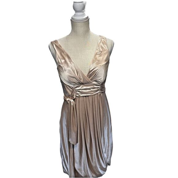 Ruby Rox Champagne Wrap-Front Balloon Hem Tie Dress L Vintage USA Coquette Chic - Picture 2 of 11